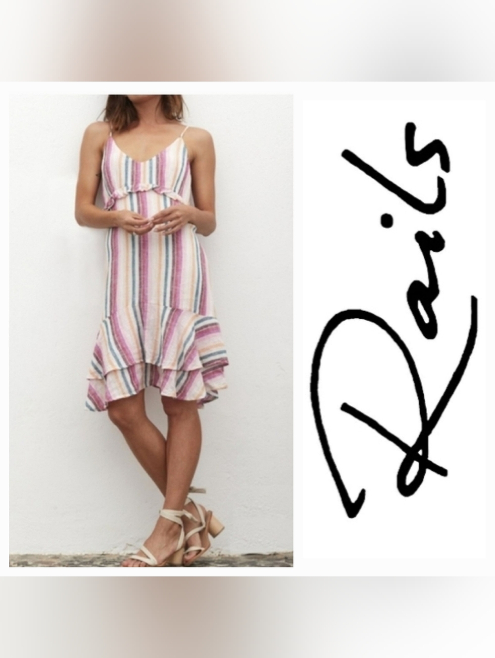 Rails Linen Blend Sundress Martina Avila Multi Stripe Spaghetti Strap  Sz M-L